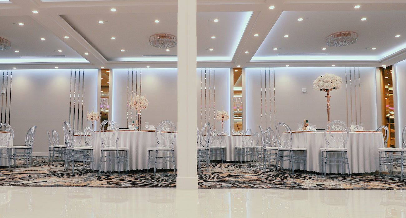 Weddings Fresno wedding venue with romantic evening lighting